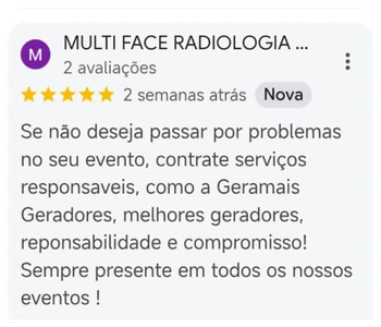 Avaliação 5 estrelas no Google sobre aluguel de gerador na GeraMais — depoimento 6